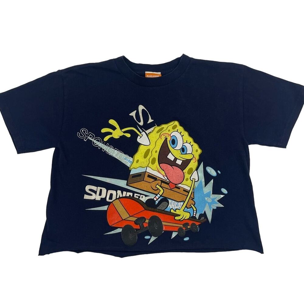 Y2K Spongebob Squarepants Skateboarding Baby T Nickelodeon Cropped Shirt Small